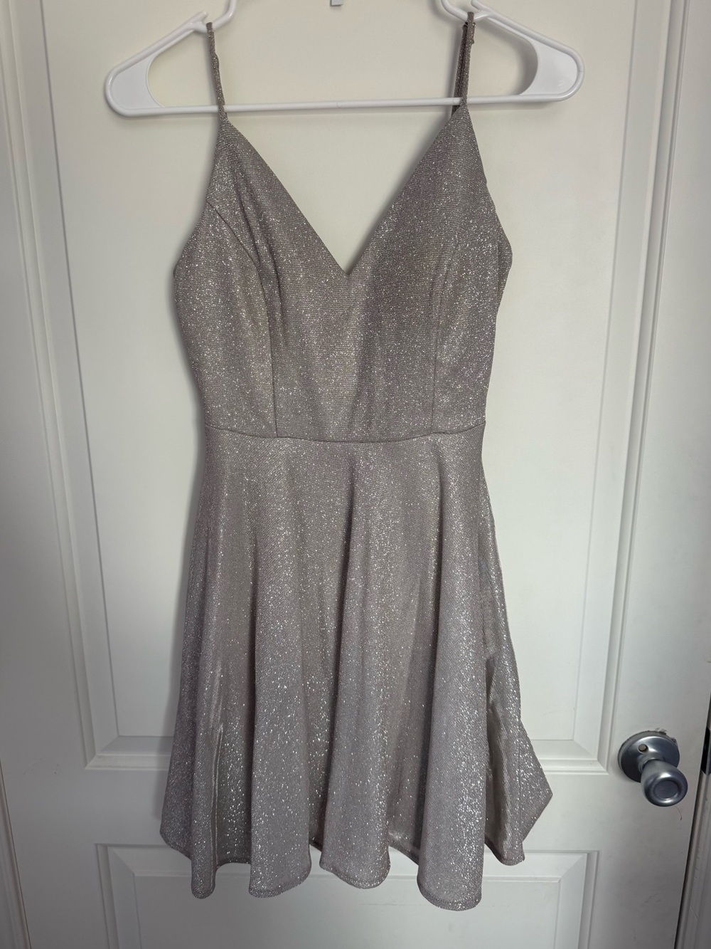 Glitter V-Neck Spaghetti-Strap Mini Dress - Silver